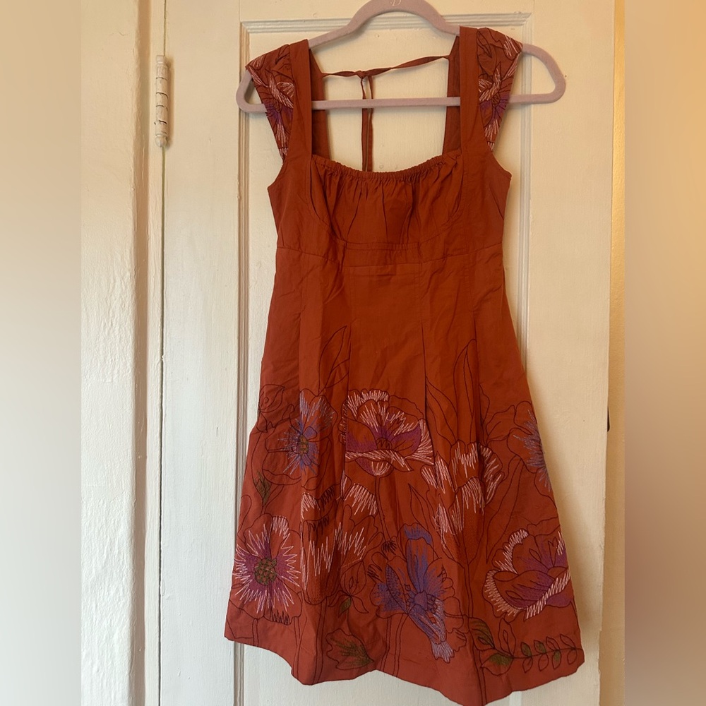 Anthropologie Orange Floral Mini Dress